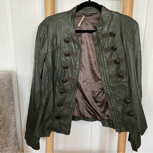 Free People faux leather green jacket
